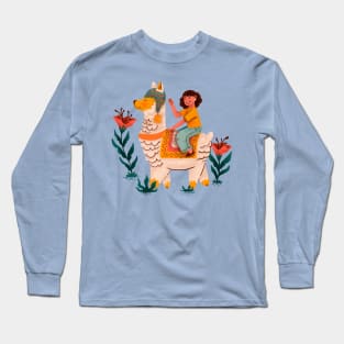 Girl Riding Alpaca Long Sleeve T-Shirt